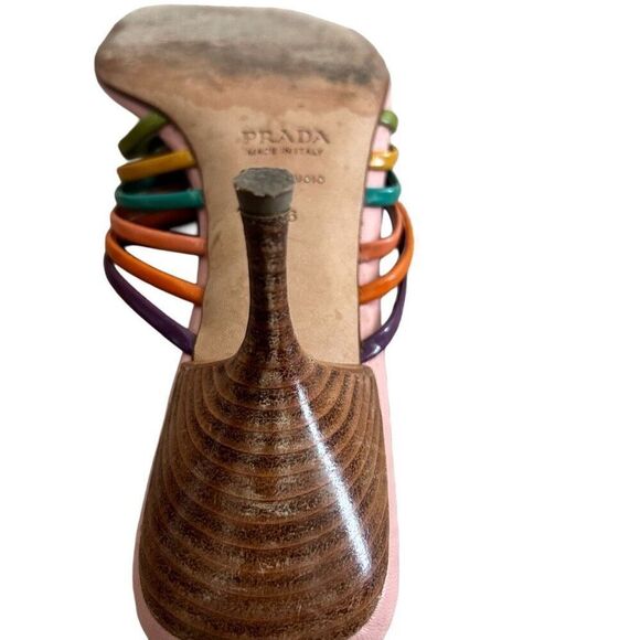 Prada Vera Cuoio Rainbow Strapped Kitten Heel Sandals - Picture 6 of 9